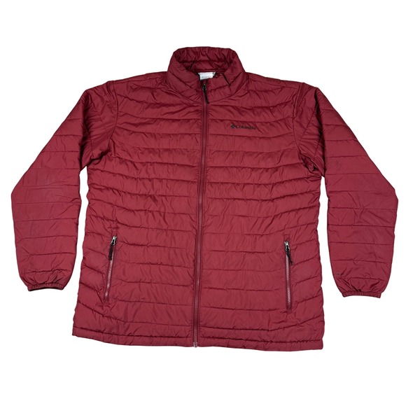Columbia Omni-heat Puffer Jacket Mens XLT Full Zip Lightweight Dark Red Outdoor - Picture 1 of 15